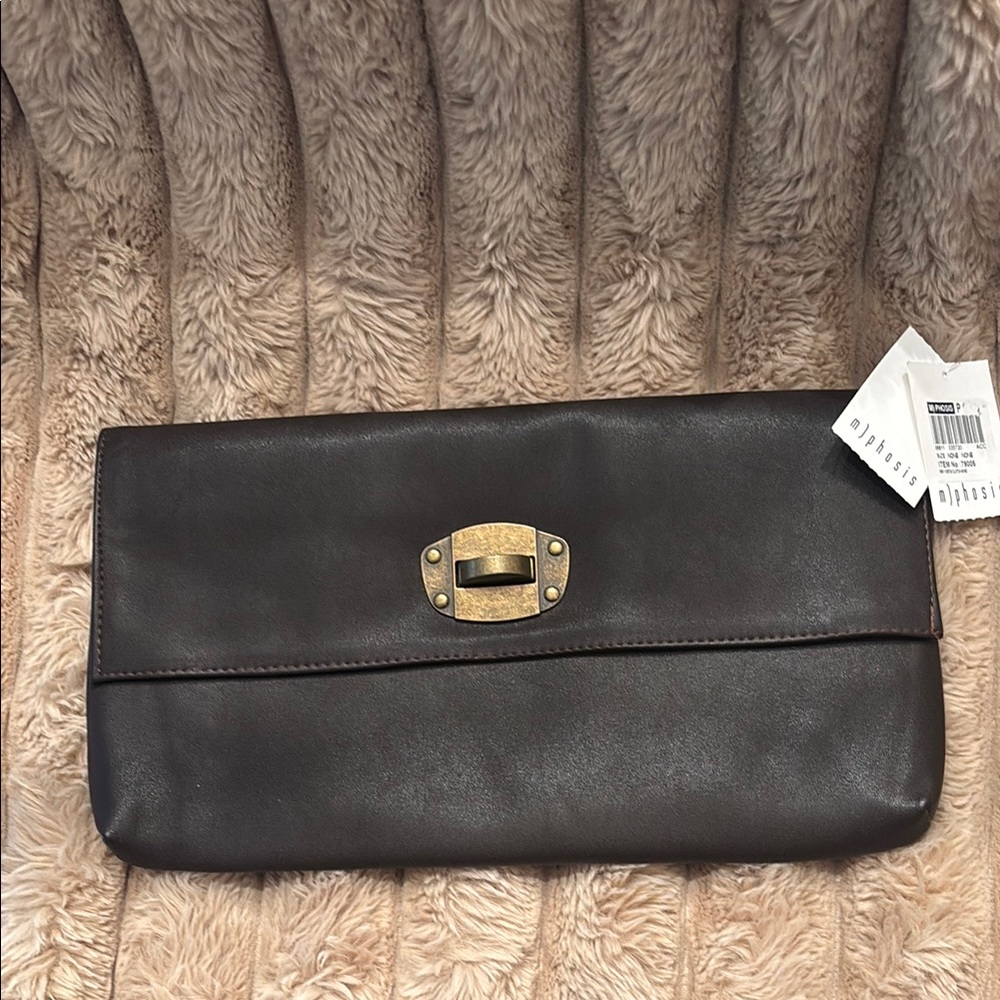 Dark Brown Clutch with Gold Accent